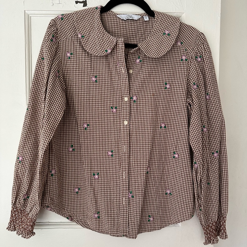 & Other Stories embroidered floral gingham blouse